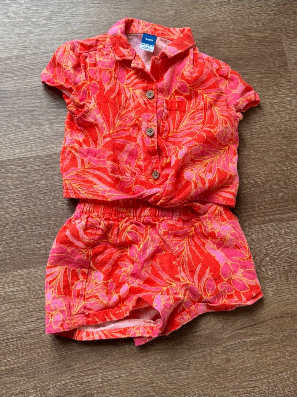 Old Navy Toddler Girls Tie-Front Linen-Blend Top and Shorts Set Size 12-18 month